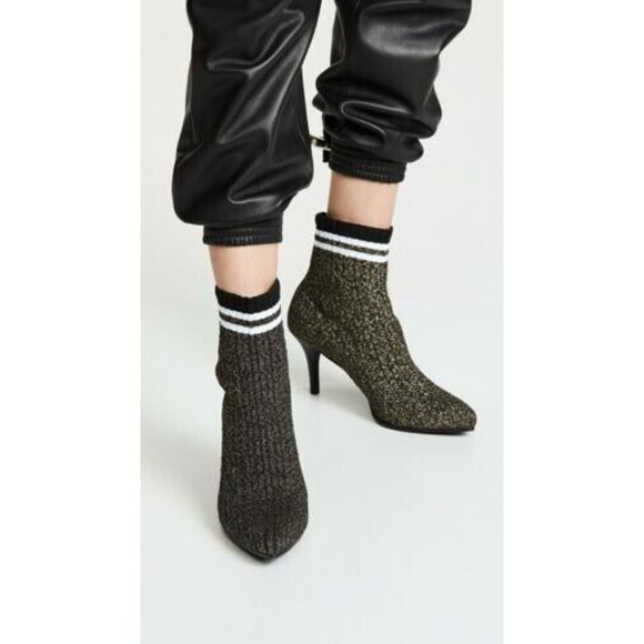 Stuart Weitzman Waverly Black Gold Sock Bootie Women's Sz 8 NWB $575 - Picture 1 of 9